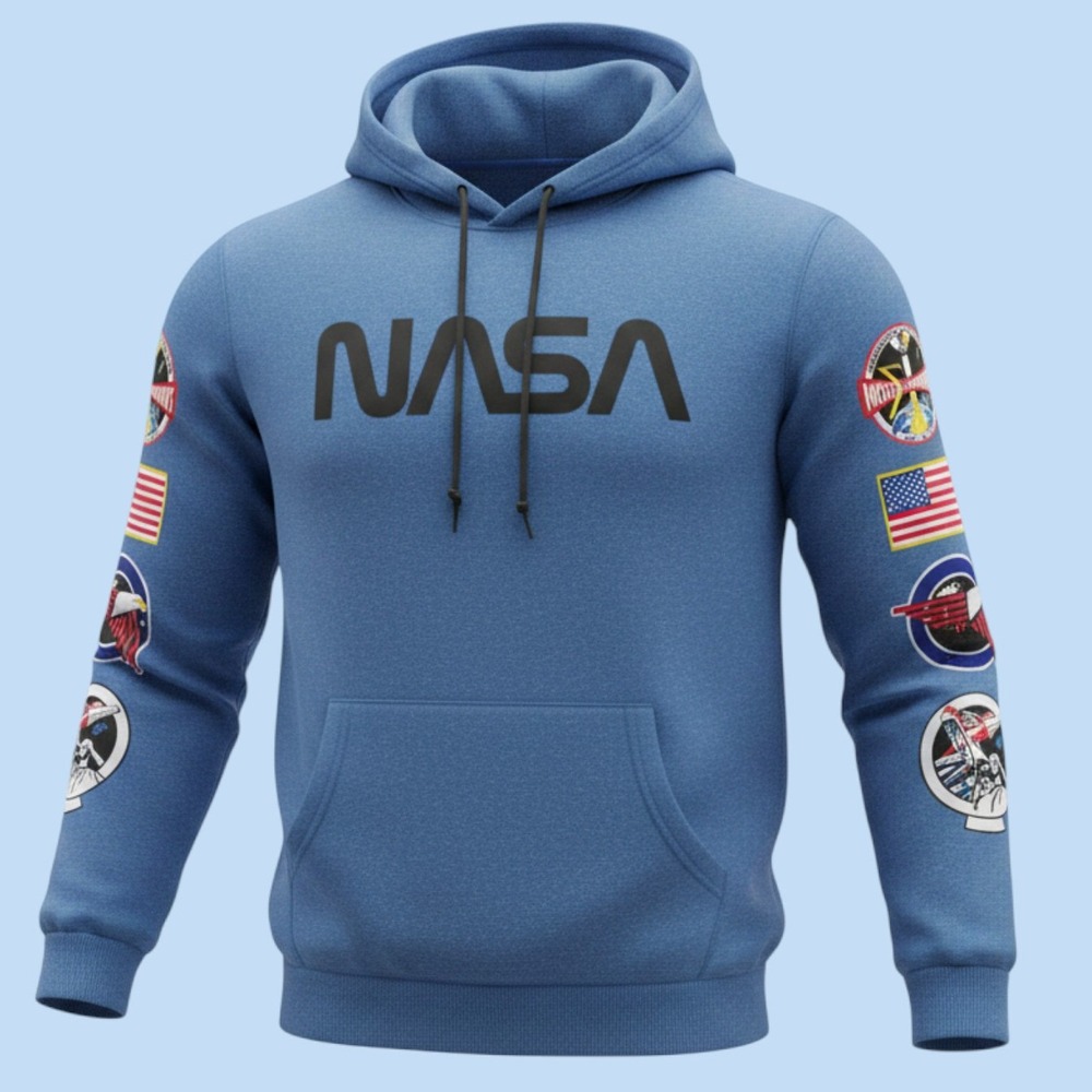 Aldrin Family Foundation NASA Hoodie Mens Small‎ Blue Space Mission Patches